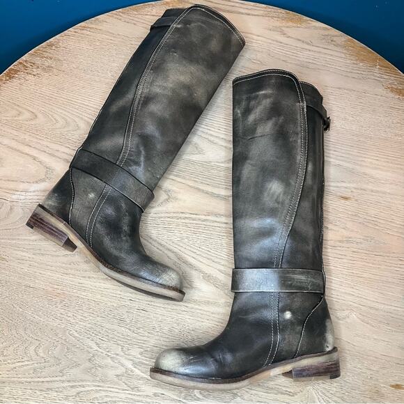 Lucky Brand Angelika Leather Riding Boots Pull On Buckle Slouchy Gray Women’s 6 - Picture 9 of 12